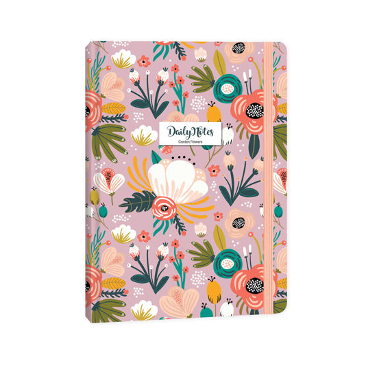 Daily Notes Garden Flowers - Lila A5 80 Yaprak Çizgili Sert Kapak Defter resmi