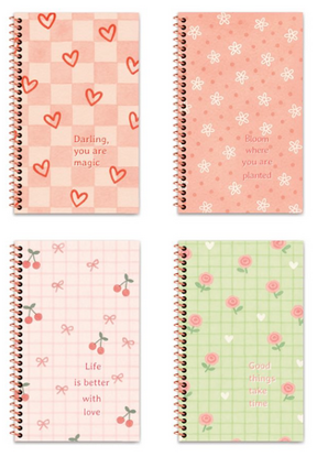 Pastel Motto 13x21 96 Yaprak Çizgili Spiralli Sert Kapak Defter resmi
