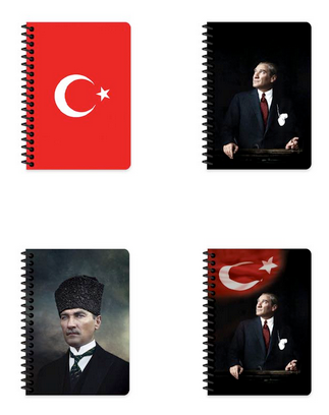 Atatürk ve Bayrak Defter A6 80 Yaprak Çizgili Karton Kapak Spiralli resmi