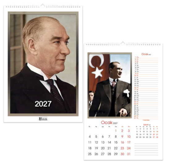 Atatürk  Duvar Takvimi 2027 31x43 12 Yaprak Spiralli resmi