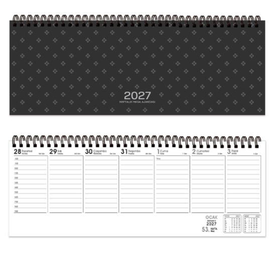 Haftalık Masa Ajandası-Koyu Gri 12x33 - 2027 resmi