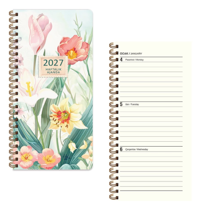 Floral 8x16 Haftalık Spiralli Cep Ajandası - 2027 resmi